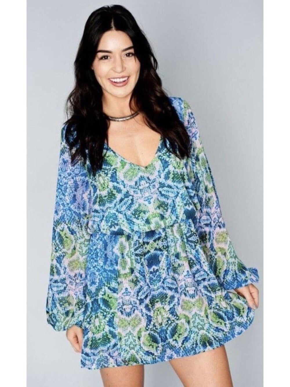 SHOW ME YOUR MUMU Snakeskin Rainey Mini Dress Long Sleeve Chiffon Summer Party M